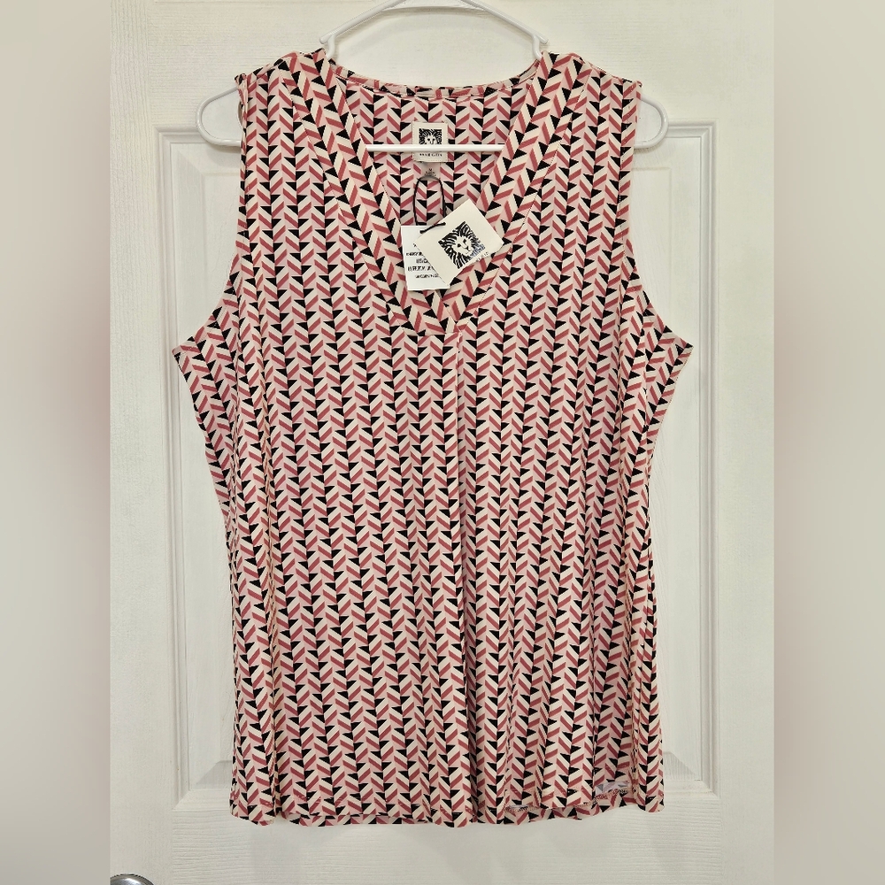 NWT Anne Klein Geometric Pink Sleeveless Top Size M